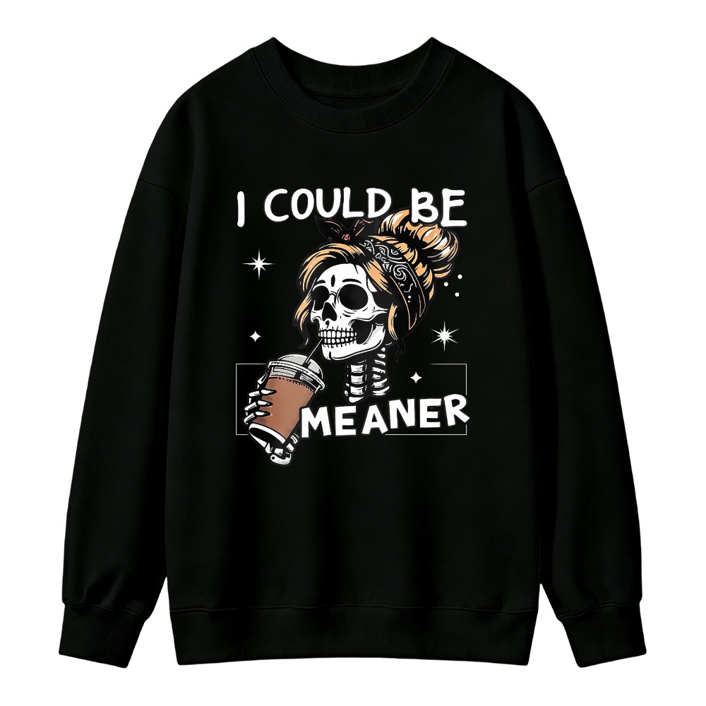 Skeleton Holding Coffee Cup Design Unisex Crewneck Classic Sweatshirt