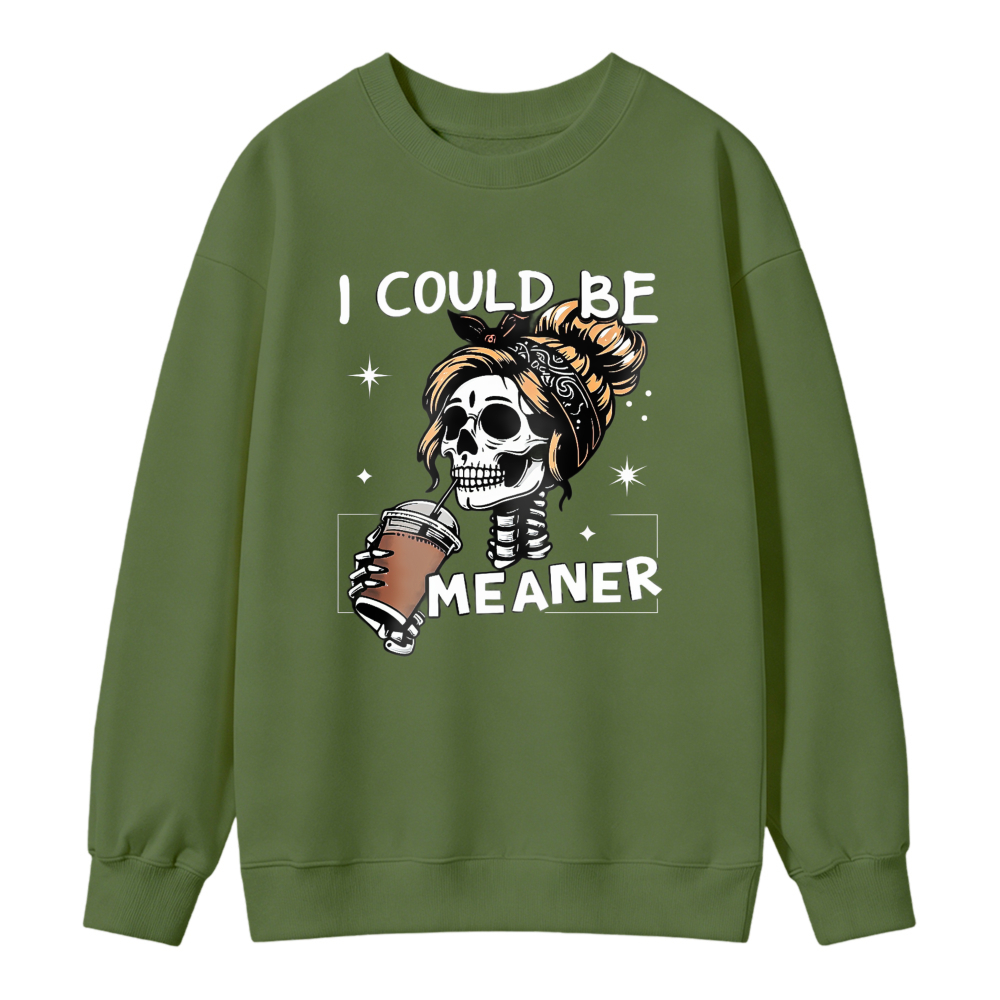 Skeleton Holding Coffee Cup Design Unisex Crewneck Classic Sweatshirt
