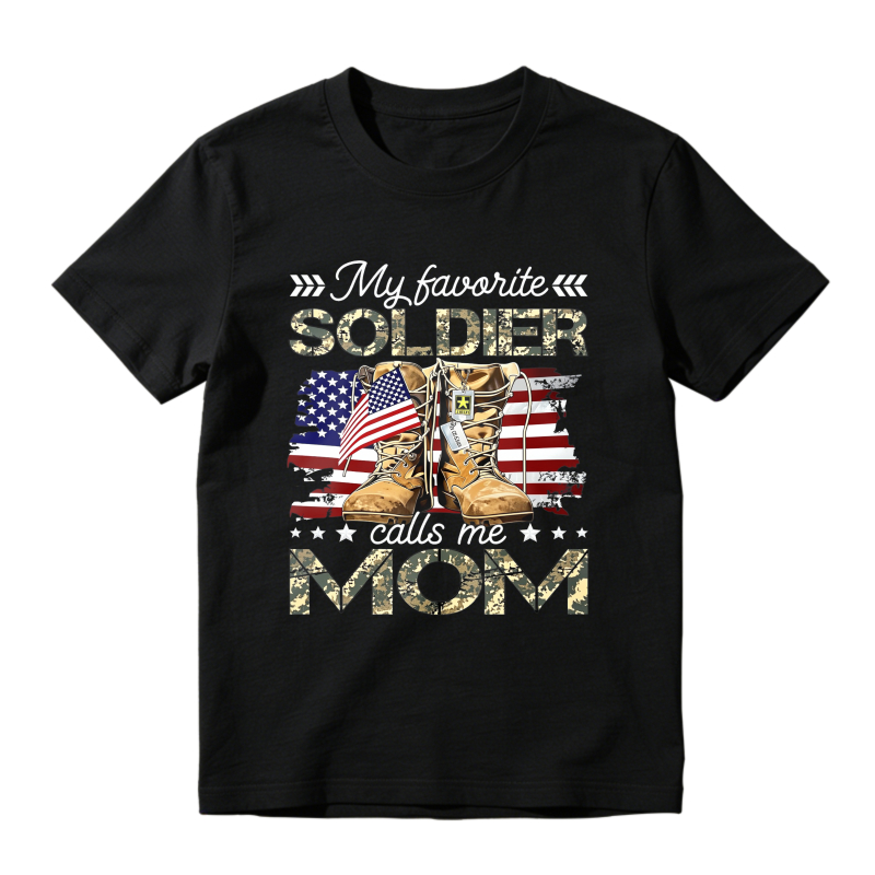 My Favorite Soldier Calls Me Mom American Flag Combat Boots Graphic T-shirt