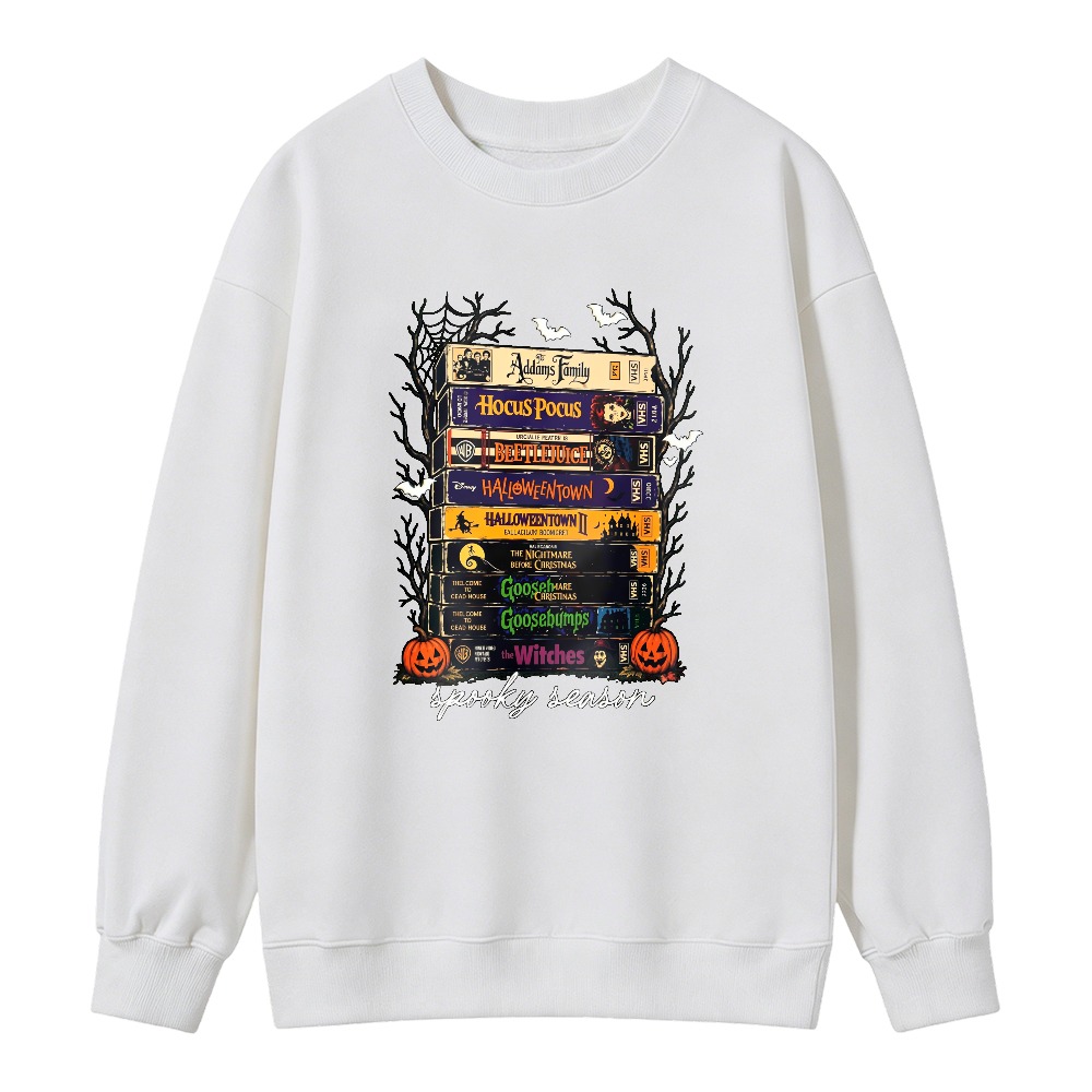 Stacked Halloween Movie Books Design Unisex Crewneck Classic Sweatshirt
