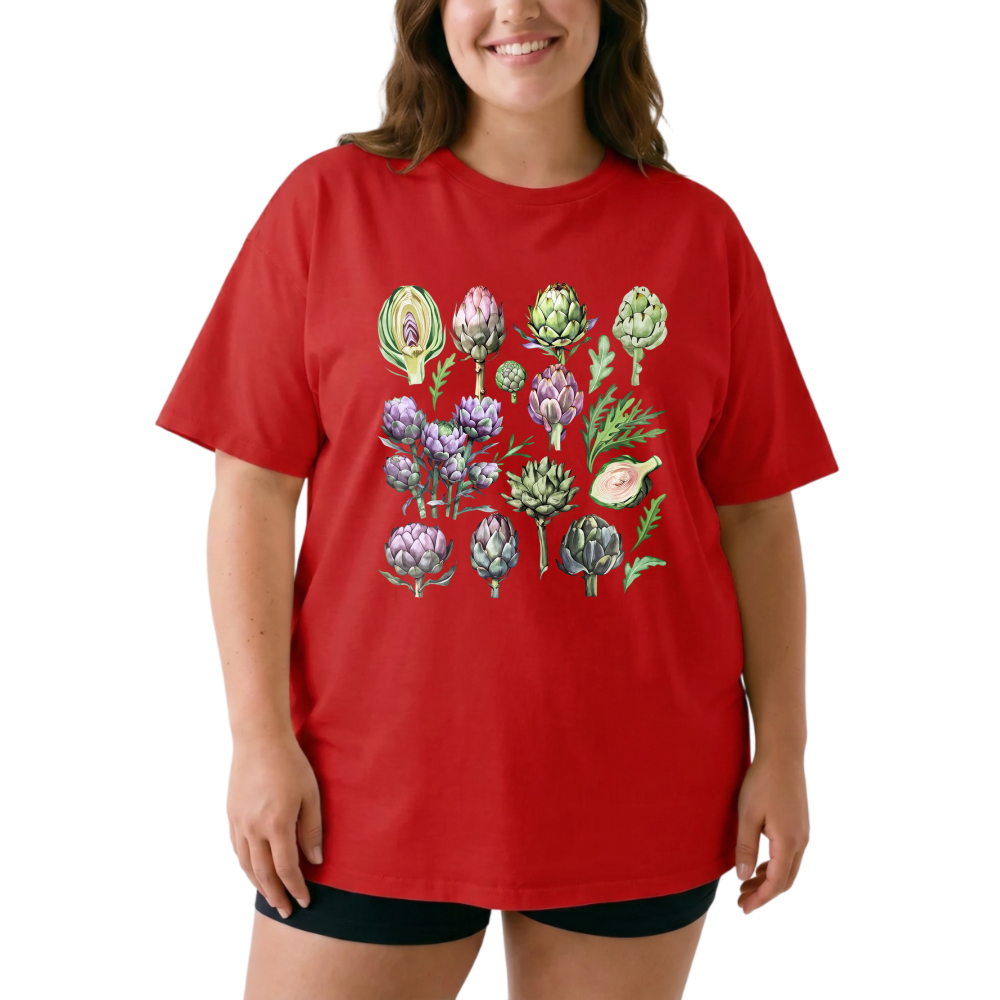 Artichoke Botanical Illustration Pattern tshirt 100% cotton