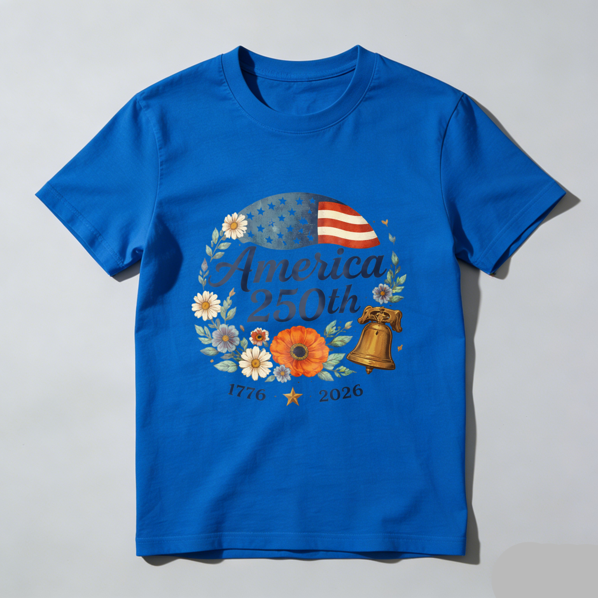 America 250th Anniversary 1776 To 2026 Independence Day Celebration T Shirt With Liberty Bell And Floral Design