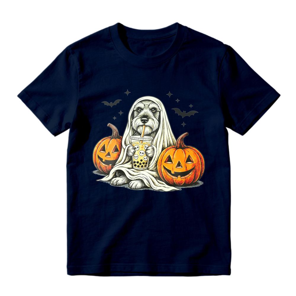 Halloween Dog Ghost With Pumpkins And Bubble Tea Unisex Classic T-shirt