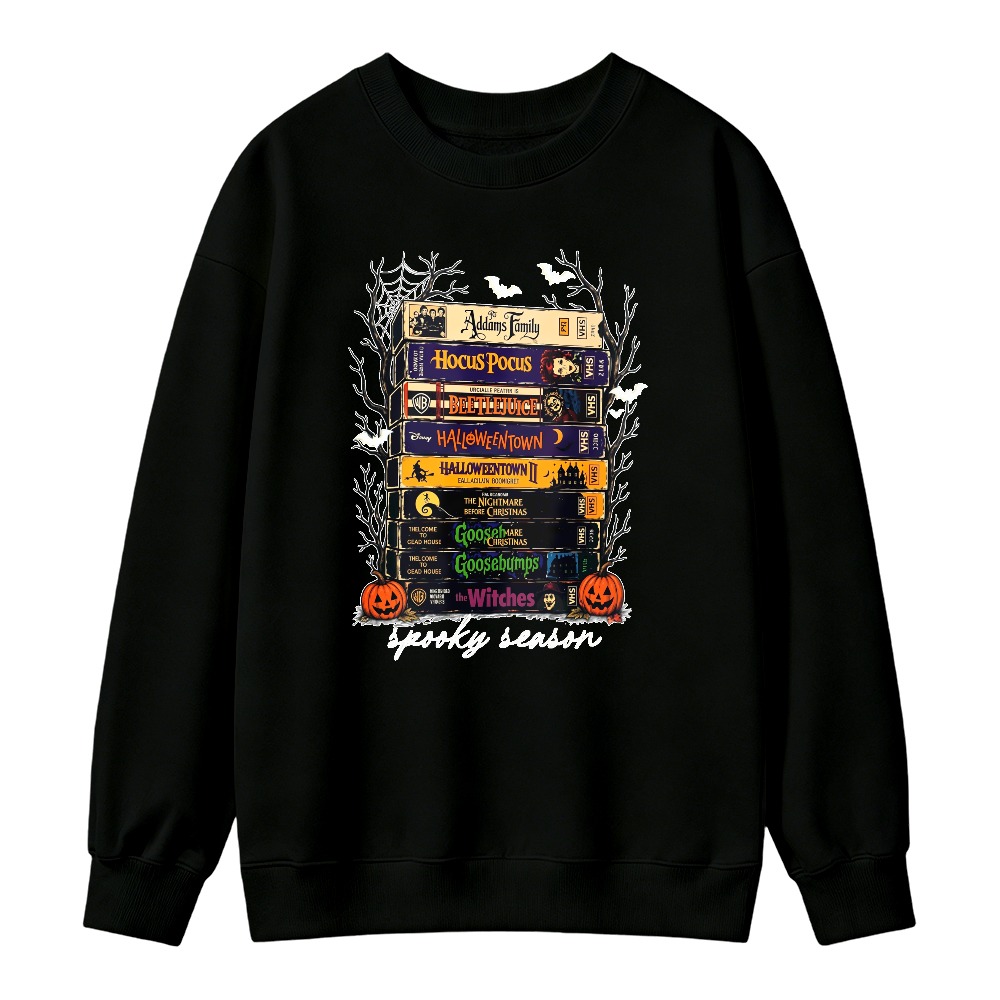 Stacked Halloween Movie Books Design Unisex Crewneck Classic Sweatshirt