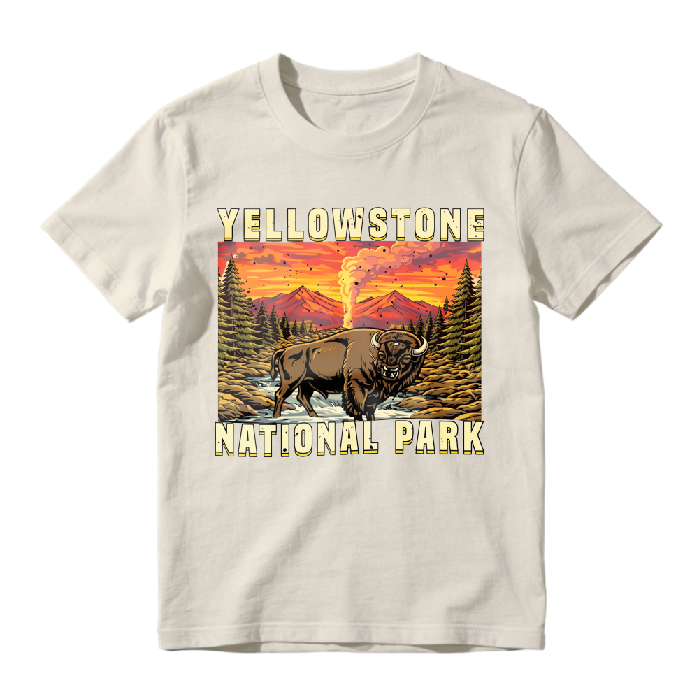 Yellowstone National Park Bison Geyser Sunset Landscape Unisex Classic T-shirt