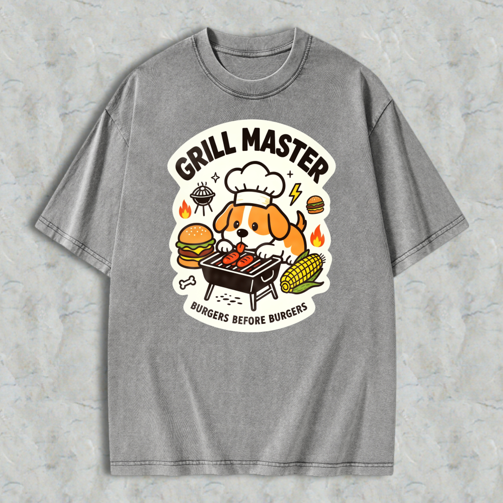 Grill Master Dog With Burger And Corn Washed T-shirt