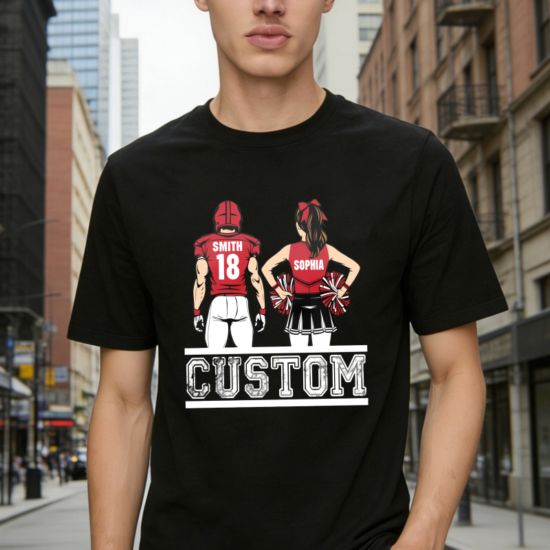 Baseball Player And Cheerleader Back View Custom Name And Number Unisex Classic T-shirt