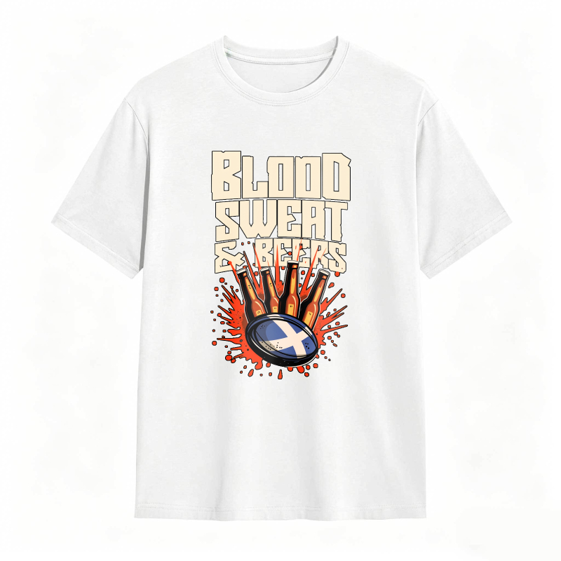 Blood Sweat And Beers Rugby Ball With Scottish Flag Design Unisex Classic T-shirt