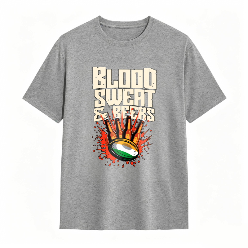 Blood Sweat And Beers Rugby Ball With Flames Unisex Classic T-shirt