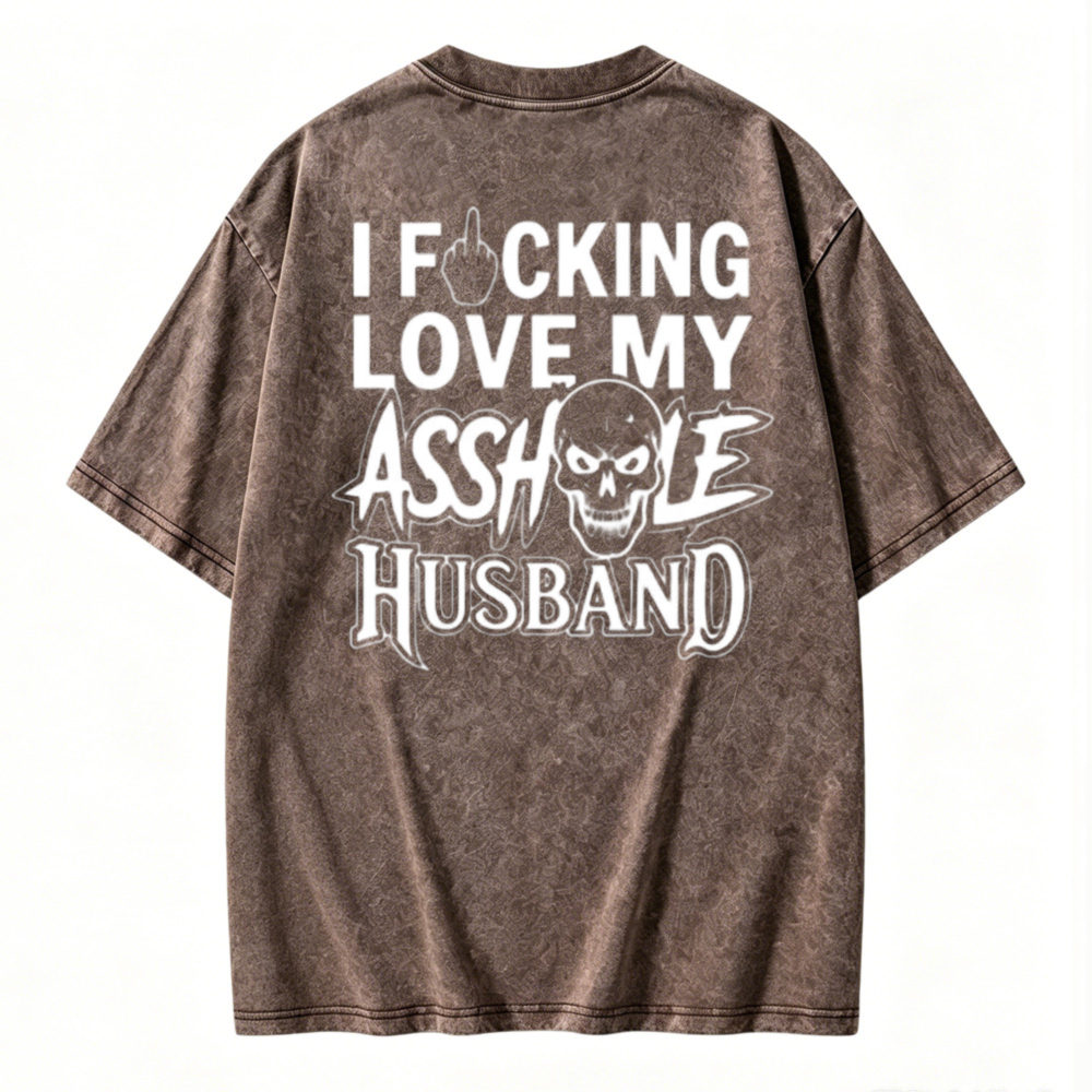 Funny Skull Graphic Love My Husband Washed T-shirt