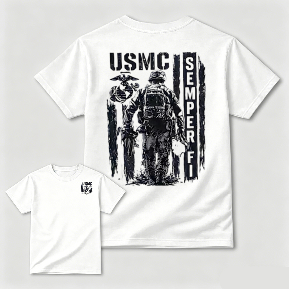 USMC Semper Fi Distressed Flag Soldier Graphic Tee
