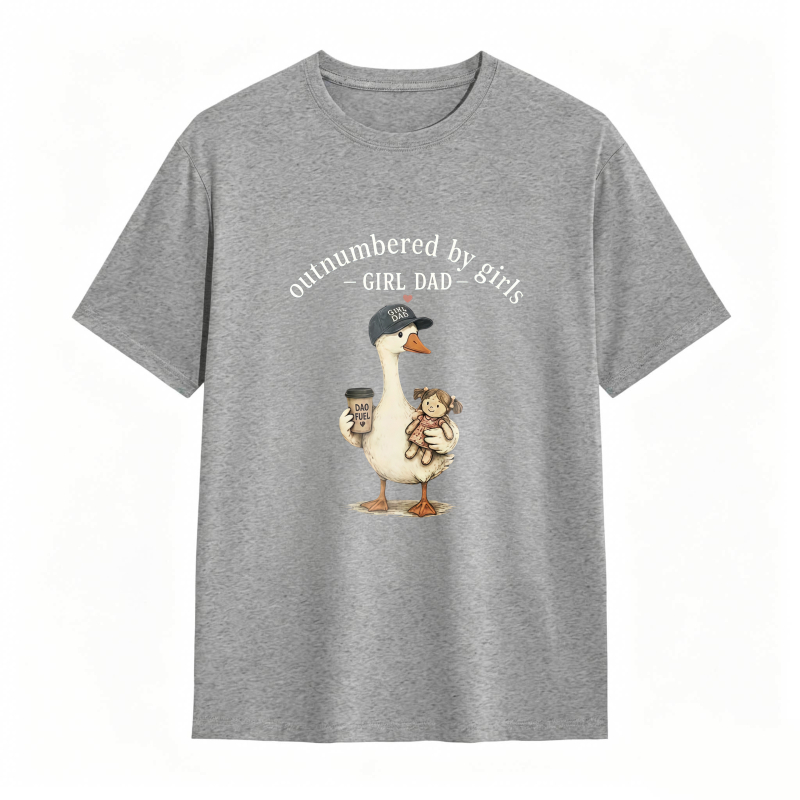 Duck Holding Coffee And Baby Girl With Text Outnumbered By Girls Girl Dad Unisex Classic T-shirt
