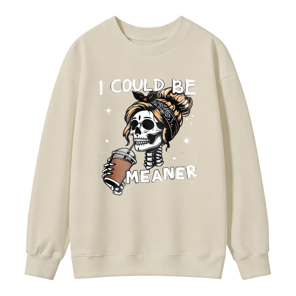 Skeleton Holding Coffee Cup Design Unisex Crewneck Classic Sweatshirt