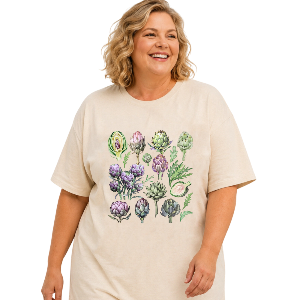 Artichoke Botanical Illustration Pattern tshirt 100% cotton