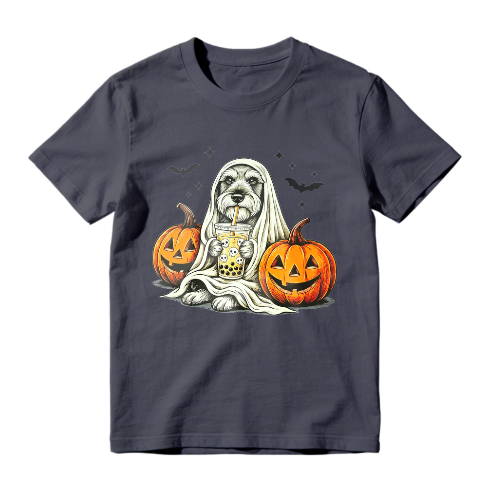 Halloween Dog Ghost With Pumpkins And Bubble Tea Unisex Classic T-shirt