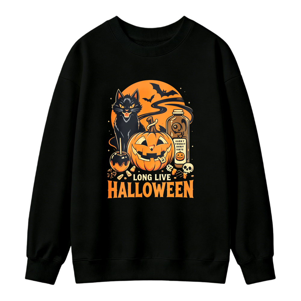 Halloween Black Cat Pumpkin Moon Graphic Sweatshirt