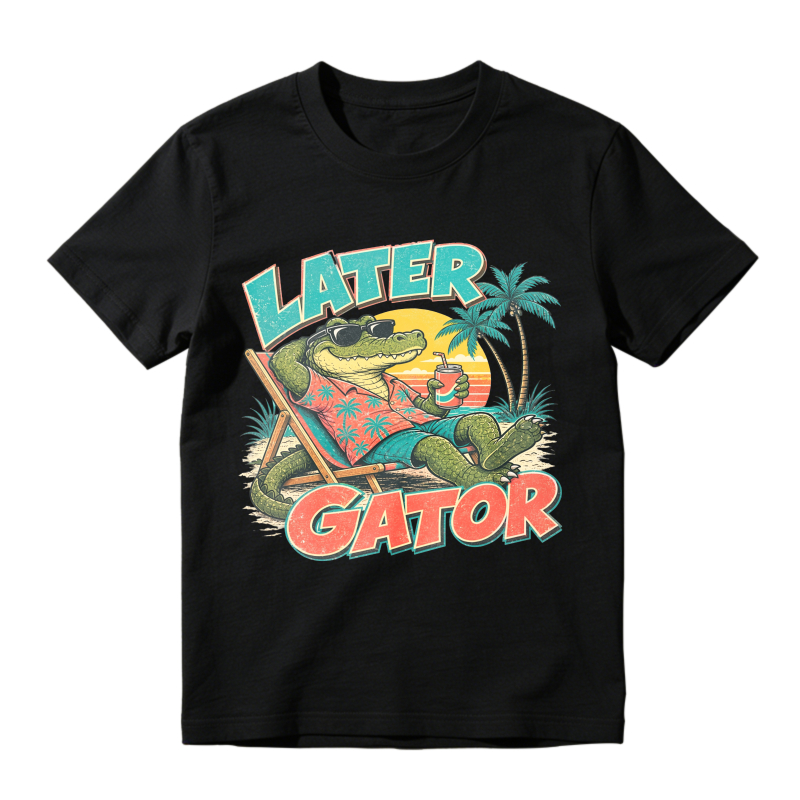 Later Gator Retro Alligator Beach Sunset Graphic T-shirt