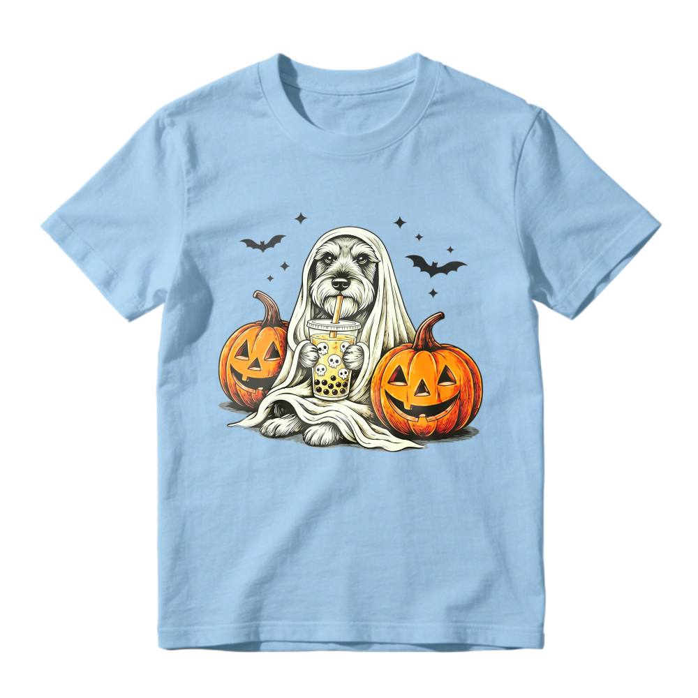 Halloween Dog Ghost With Pumpkins And Bubble Tea Unisex Classic T-shirt