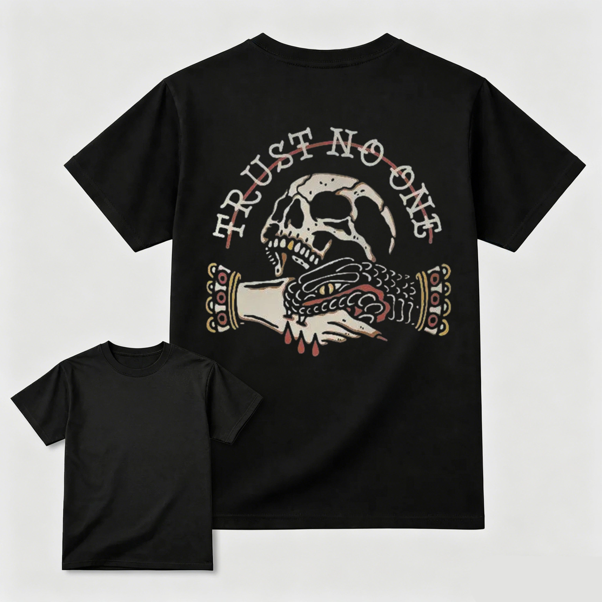 Trust No One Skull Snake Traditional Tattoo Graphic Tee