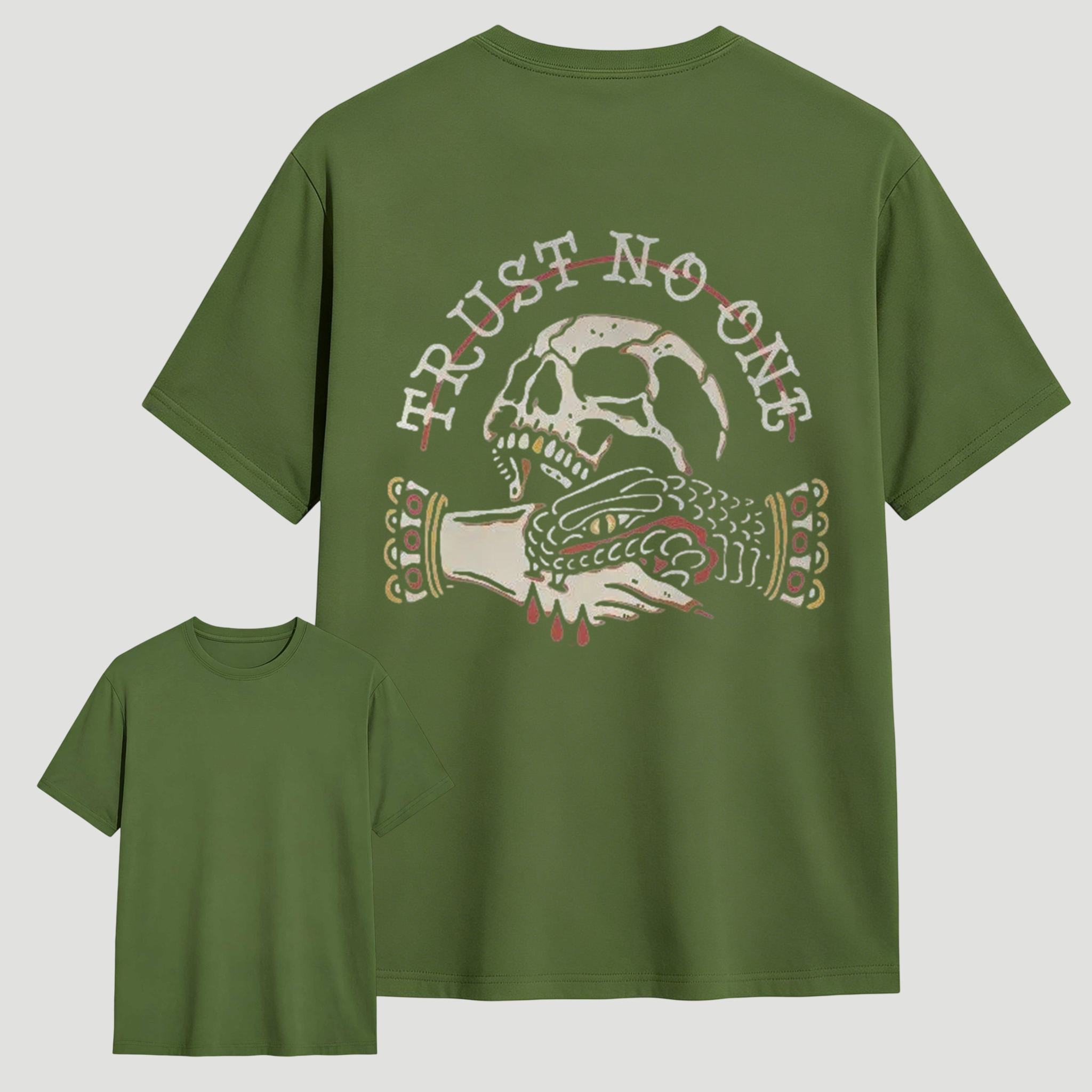 Trust No One Skull Snake Traditional Tattoo Graphic Tee