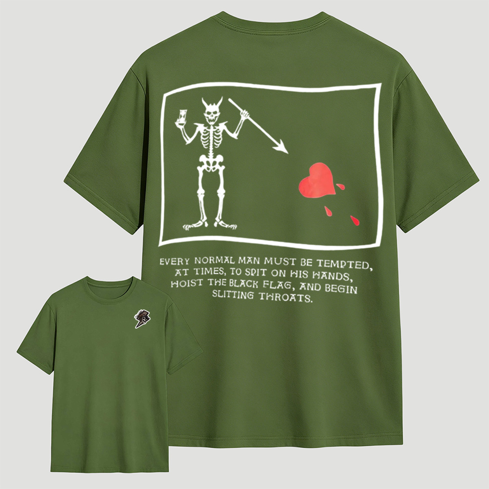 Dark Gothic Pirate Skeleton Heart Graphic Mens T-Shirt