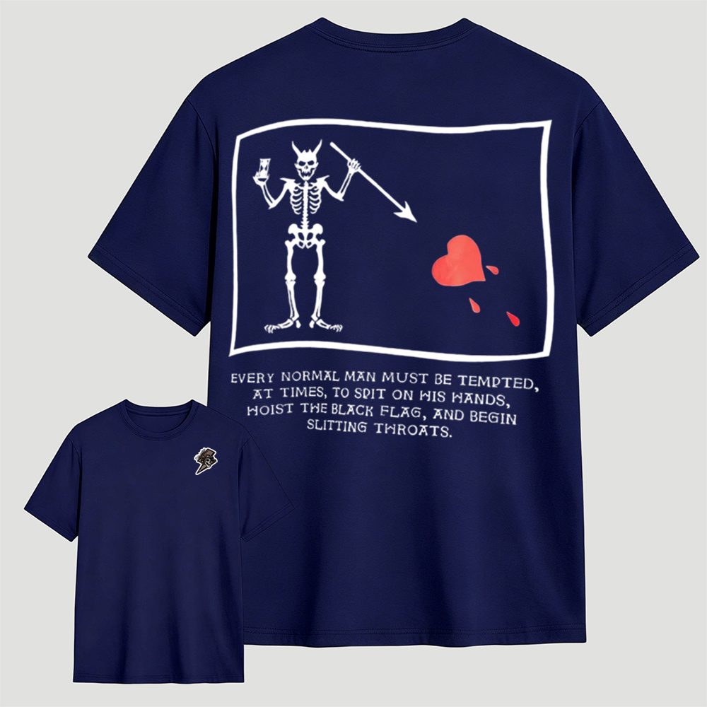 Dark Gothic Pirate Skeleton Heart Graphic Mens T-Shirt
