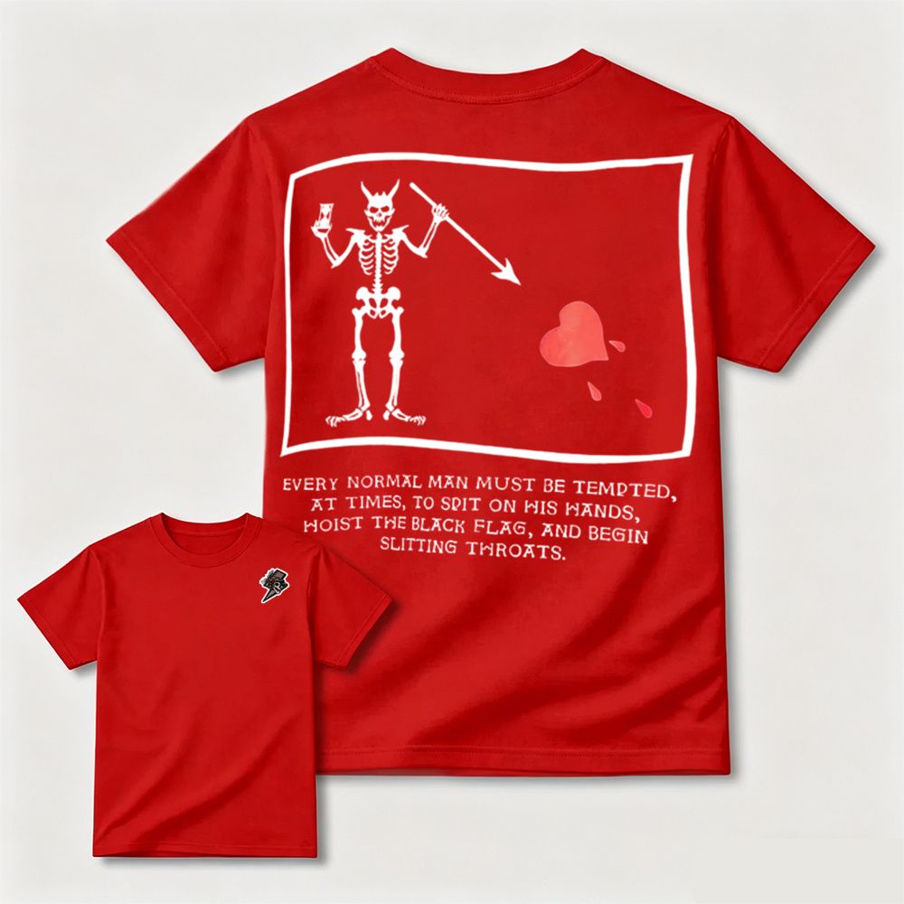 Dark Gothic Pirate Skeleton Heart Graphic Mens T-Shirt