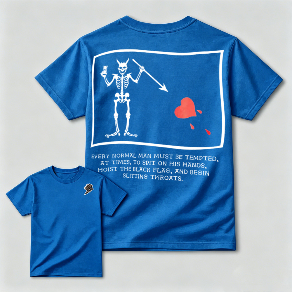 Dark Gothic Pirate Skeleton Heart Graphic Mens T-Shirt