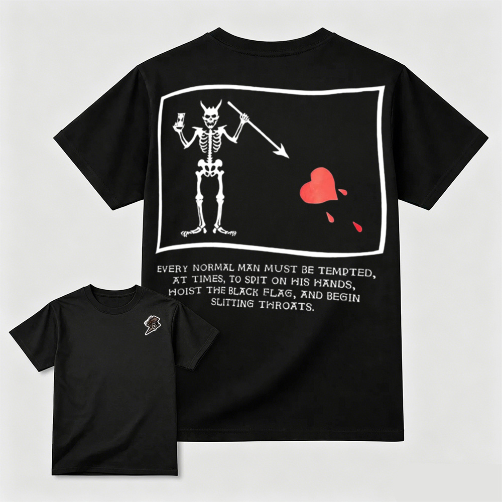 Dark Gothic Pirate Skeleton Heart Graphic Mens T-Shirt