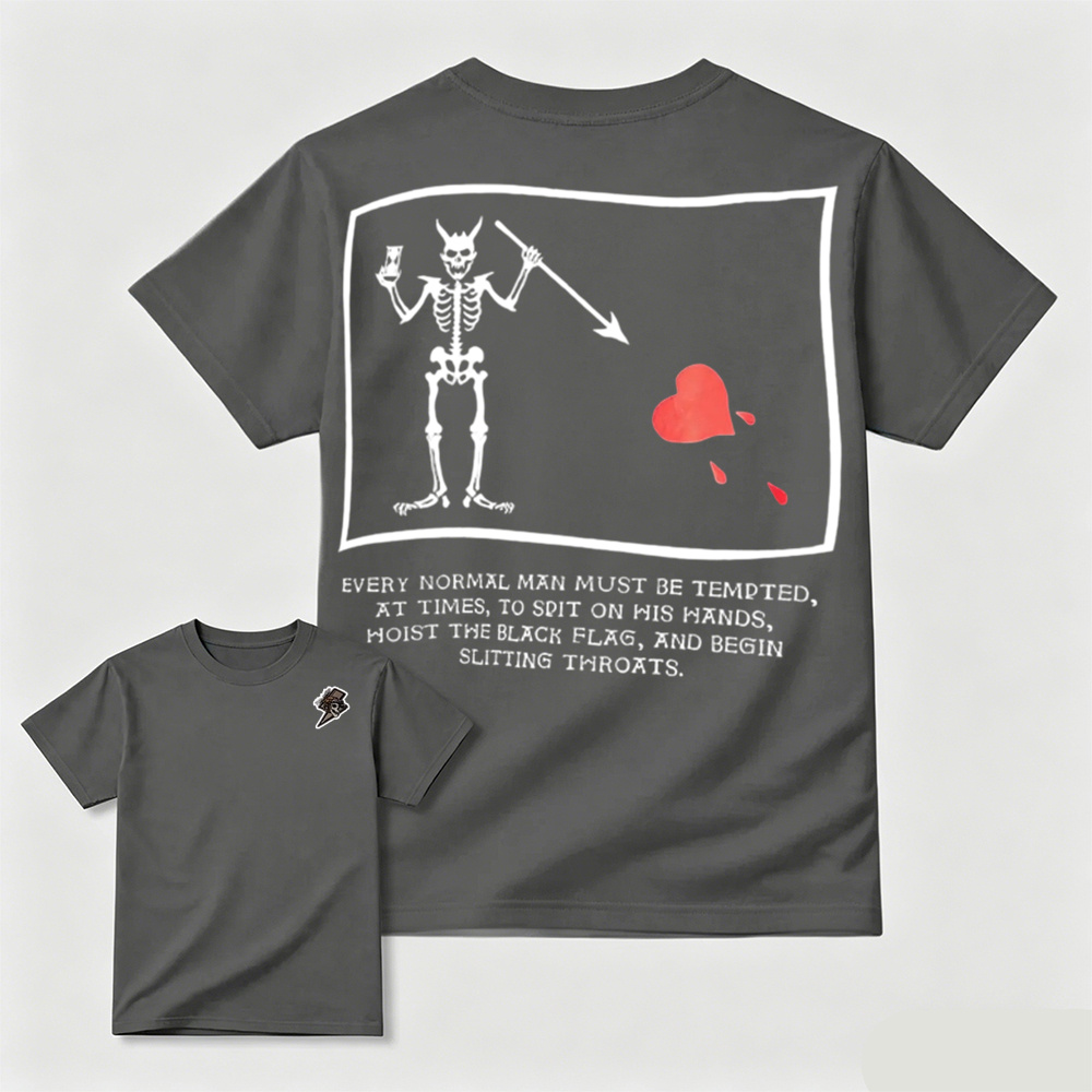 Dark Gothic Pirate Skeleton Heart Graphic Mens T-Shirt