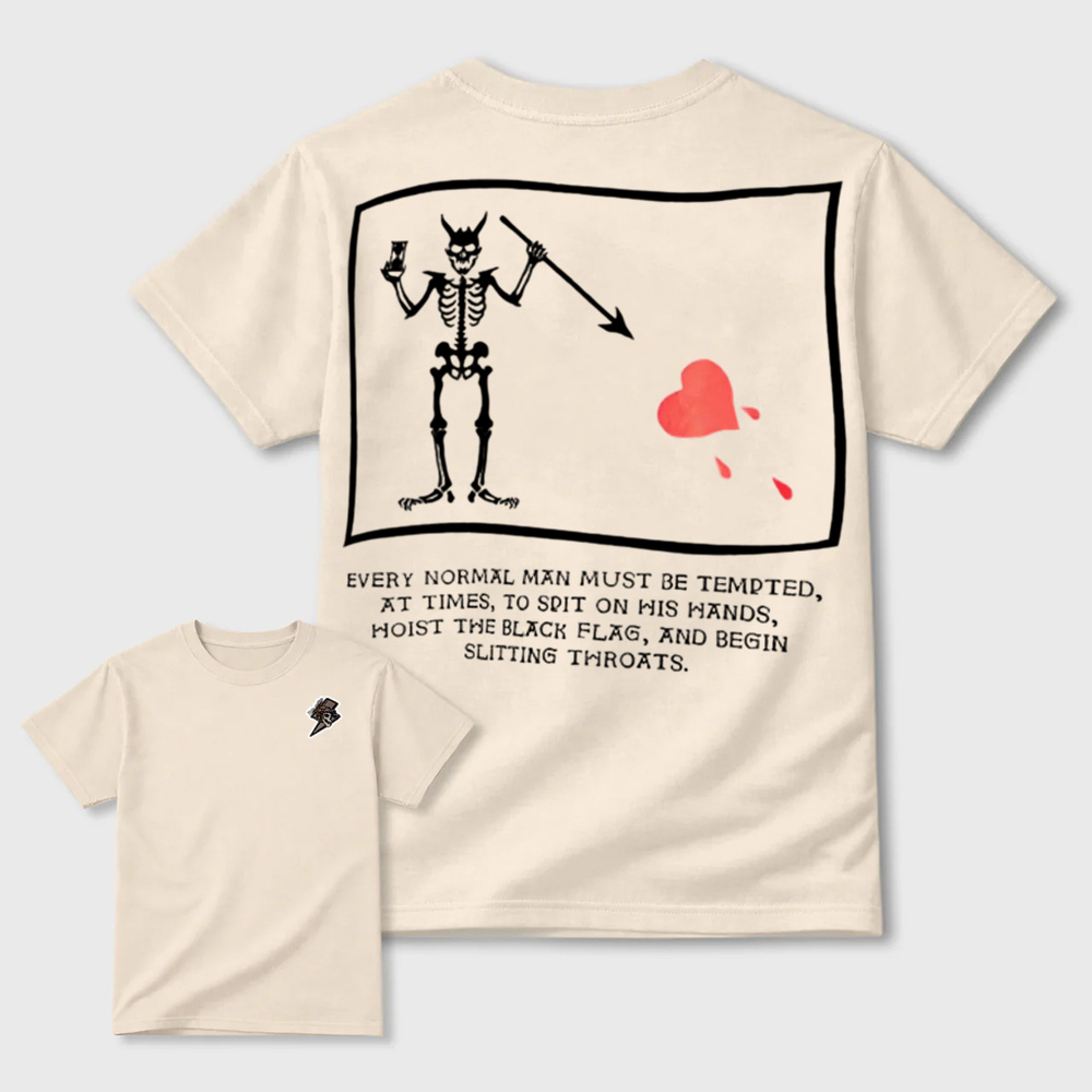 Dark Gothic Pirate Skeleton Heart Graphic Mens T-Shirt