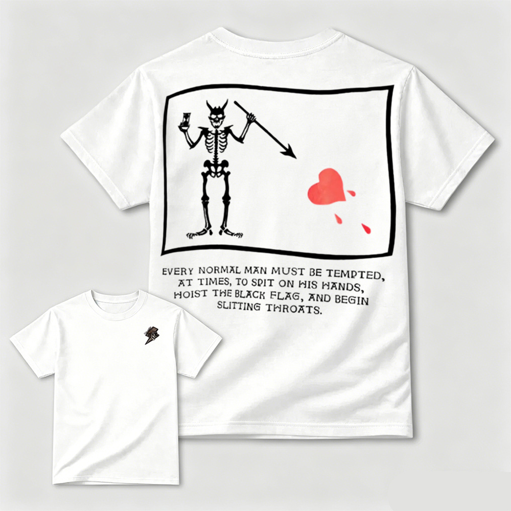 Dark Gothic Pirate Skeleton Heart Graphic Mens T-Shirt