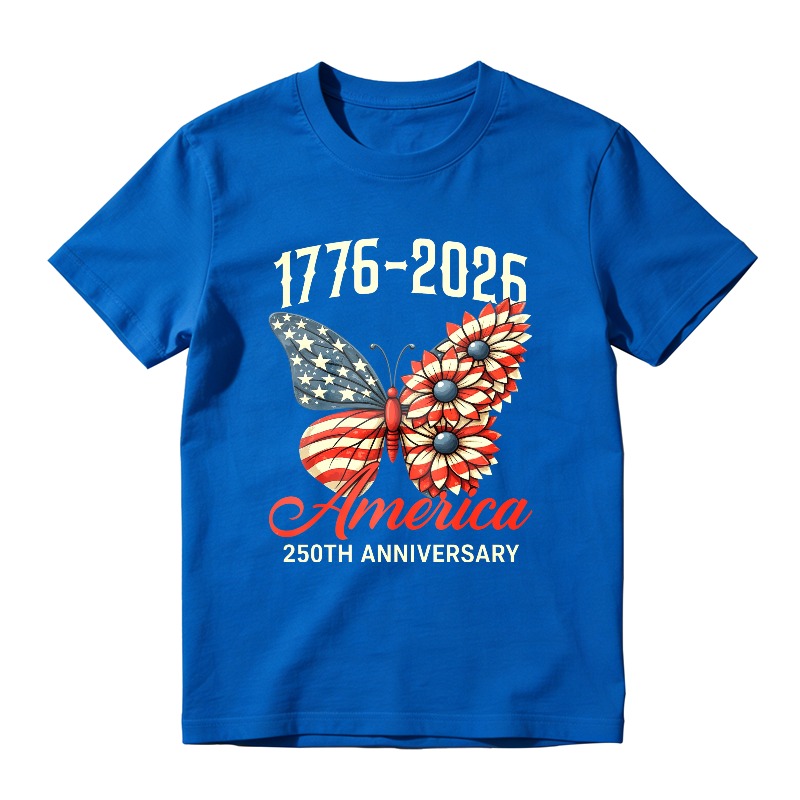 Butterfly With American Flag And Flowers 1776 2026 America 250th Anniversary  Classic T-shirt
