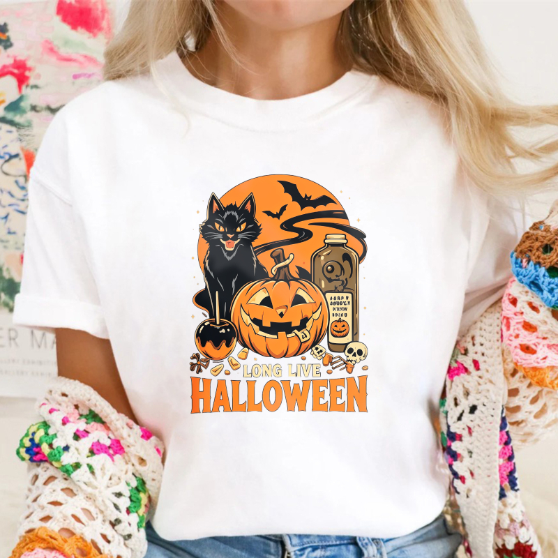 Halloween Pumpkin Cat Bat Skull Long Live Halloween Unisex Classic T-shirt