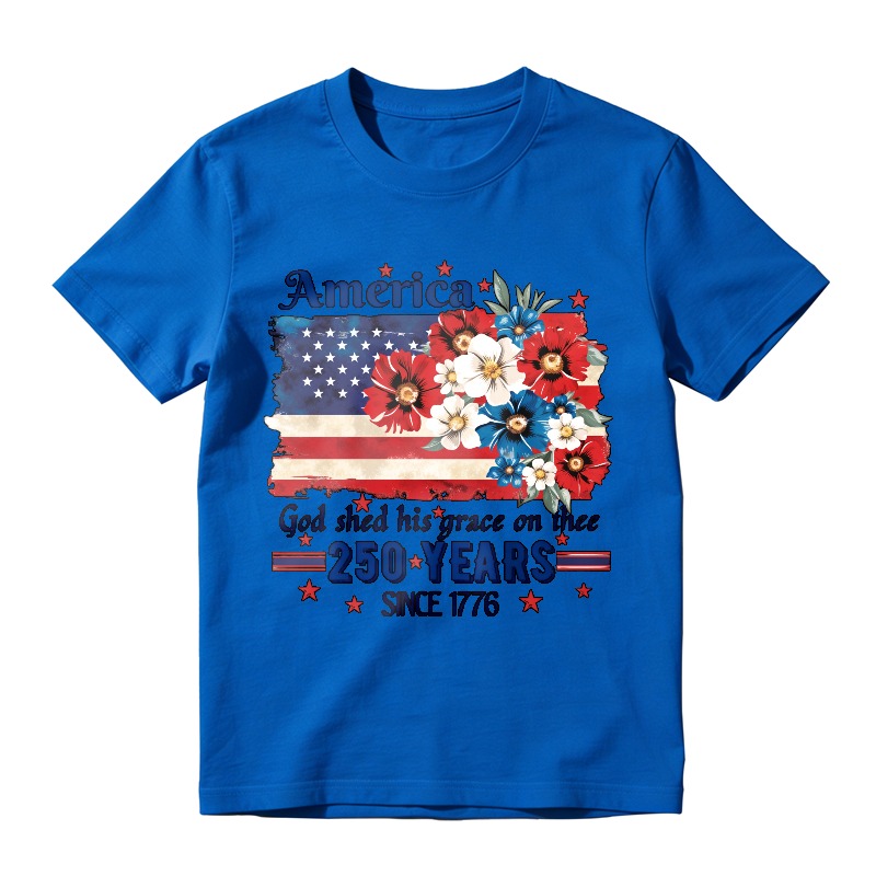 America Flag With Flowers And Patriotic Text  Classic T-shirt