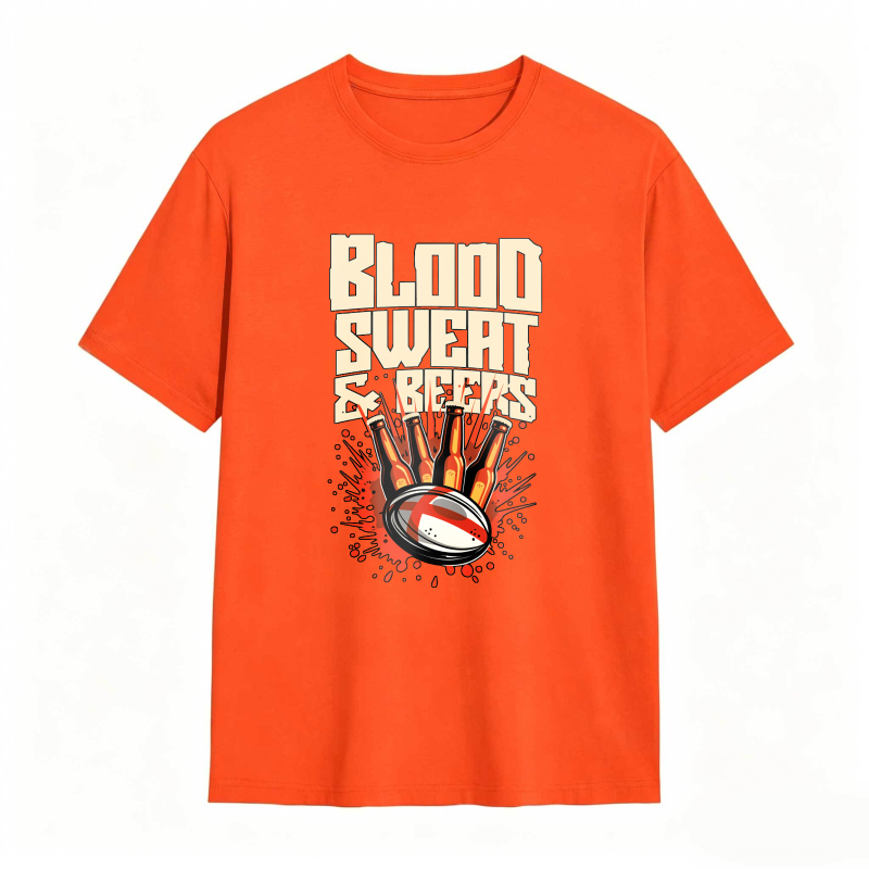 Blood Sweat And Beers Rugby Ball With Beer Bottles Splash Design Unisex Classic T-shirt