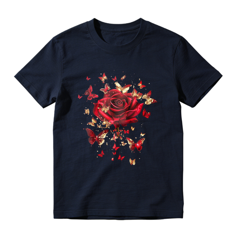 Red Rose And Butterflies Pattern  Classic T-shirt