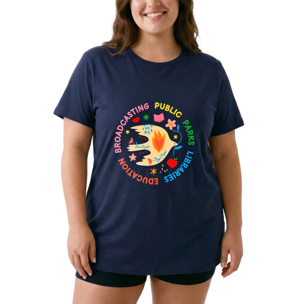 Broadcasting Public Parks Libraries Education tshirt 100% cotton