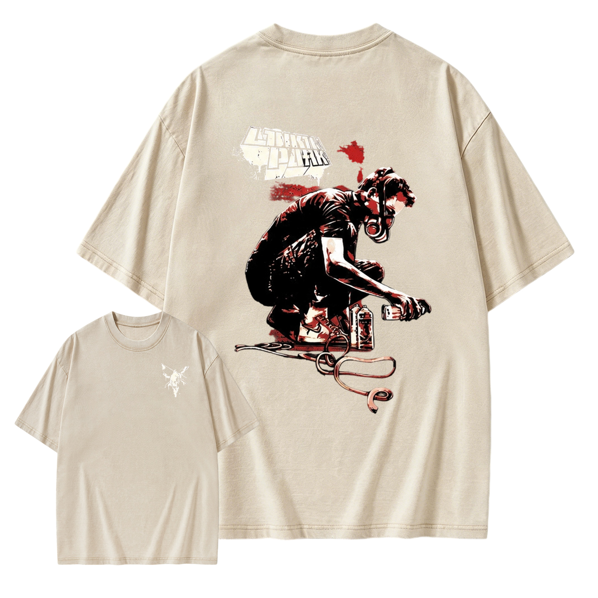 Rock Band Front & Back Print Retro Washed Graphic Tee