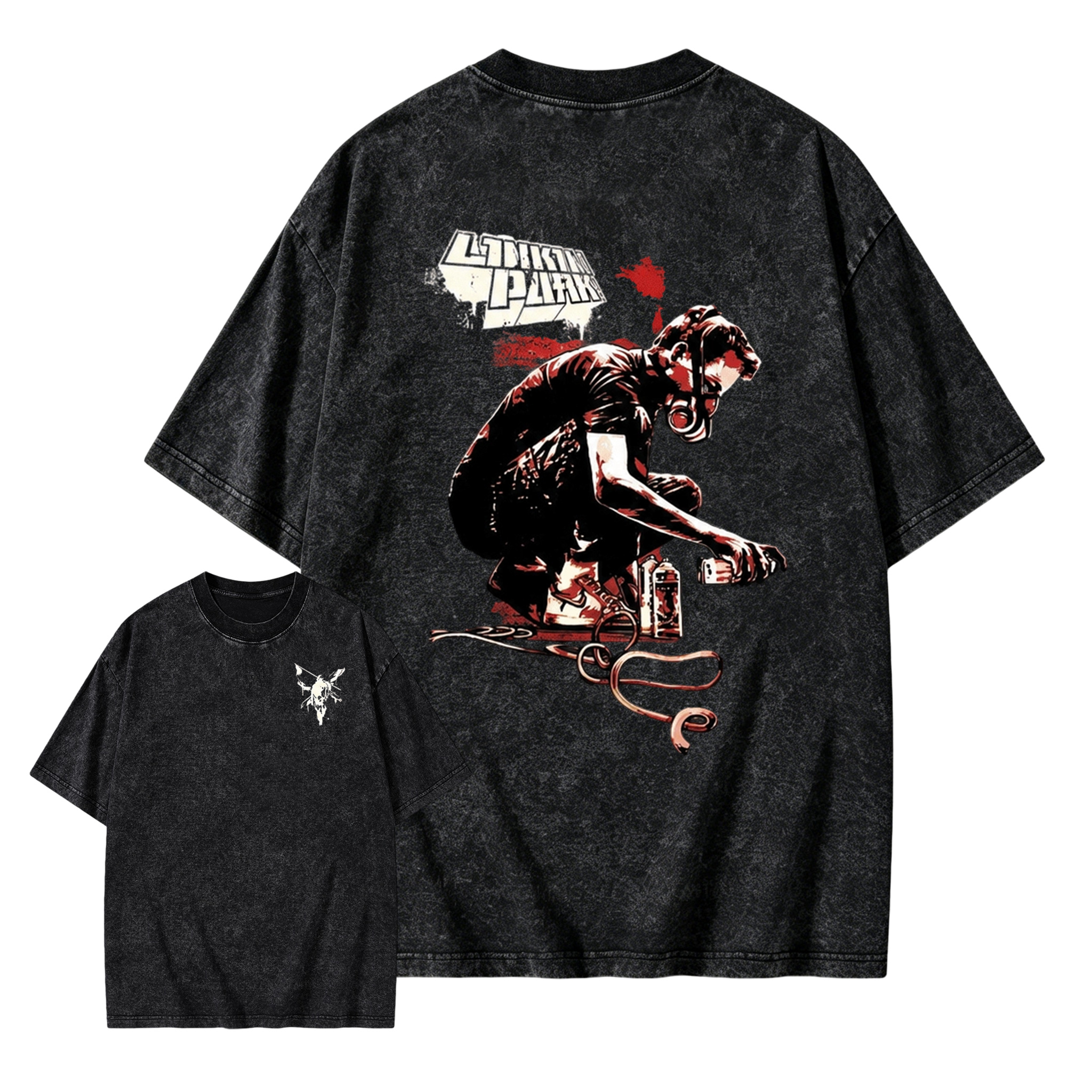 Rock Band Front & Back Print Retro Washed Graphic Tee