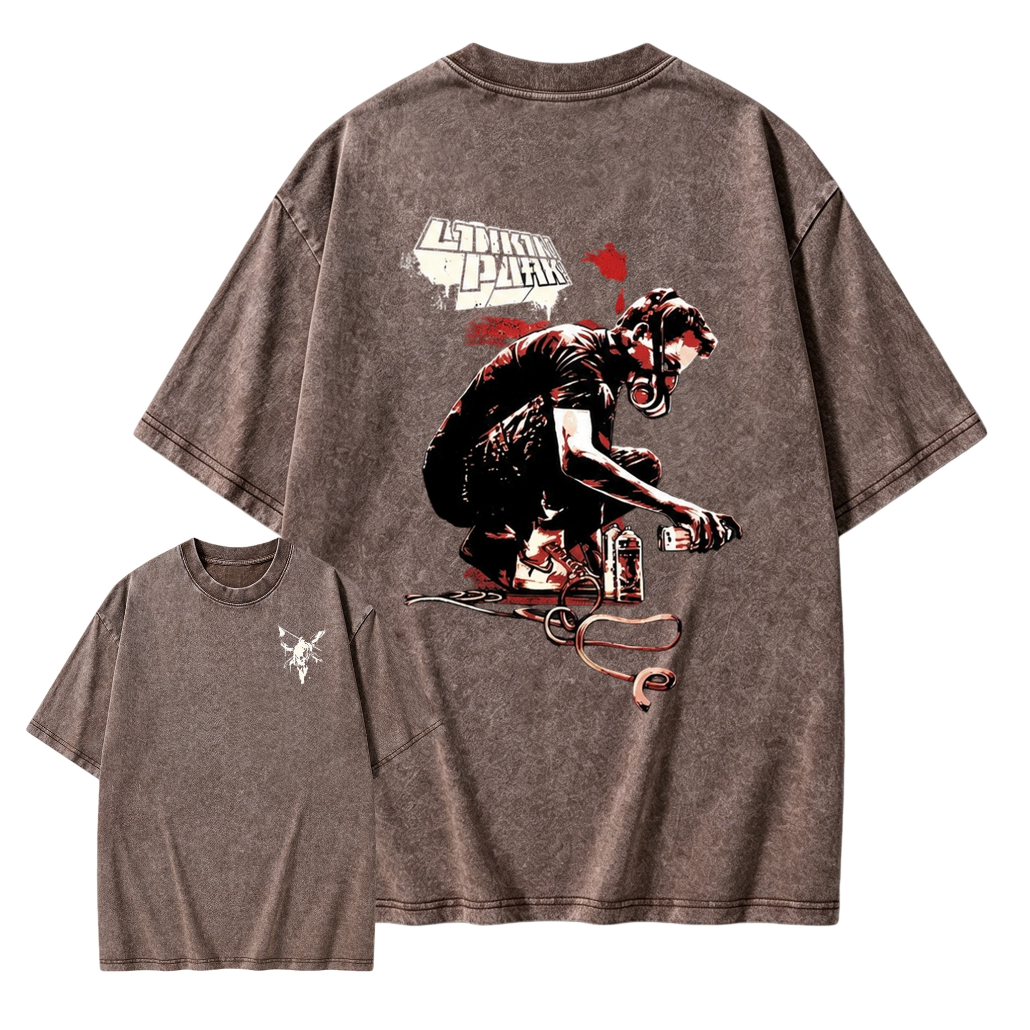 Rock Band Front & Back Print Retro Washed Graphic Tee