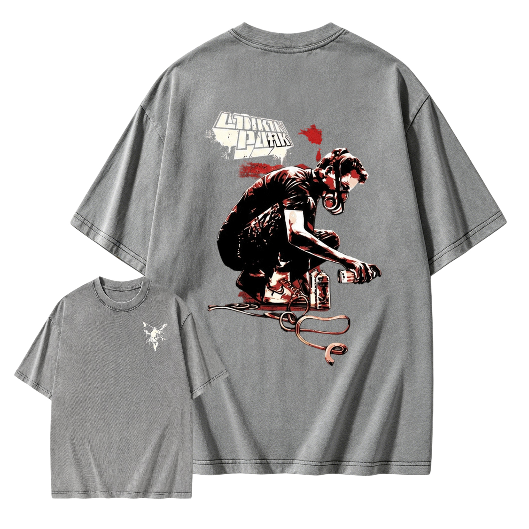 Rock Band Front & Back Print Retro Washed Graphic Tee