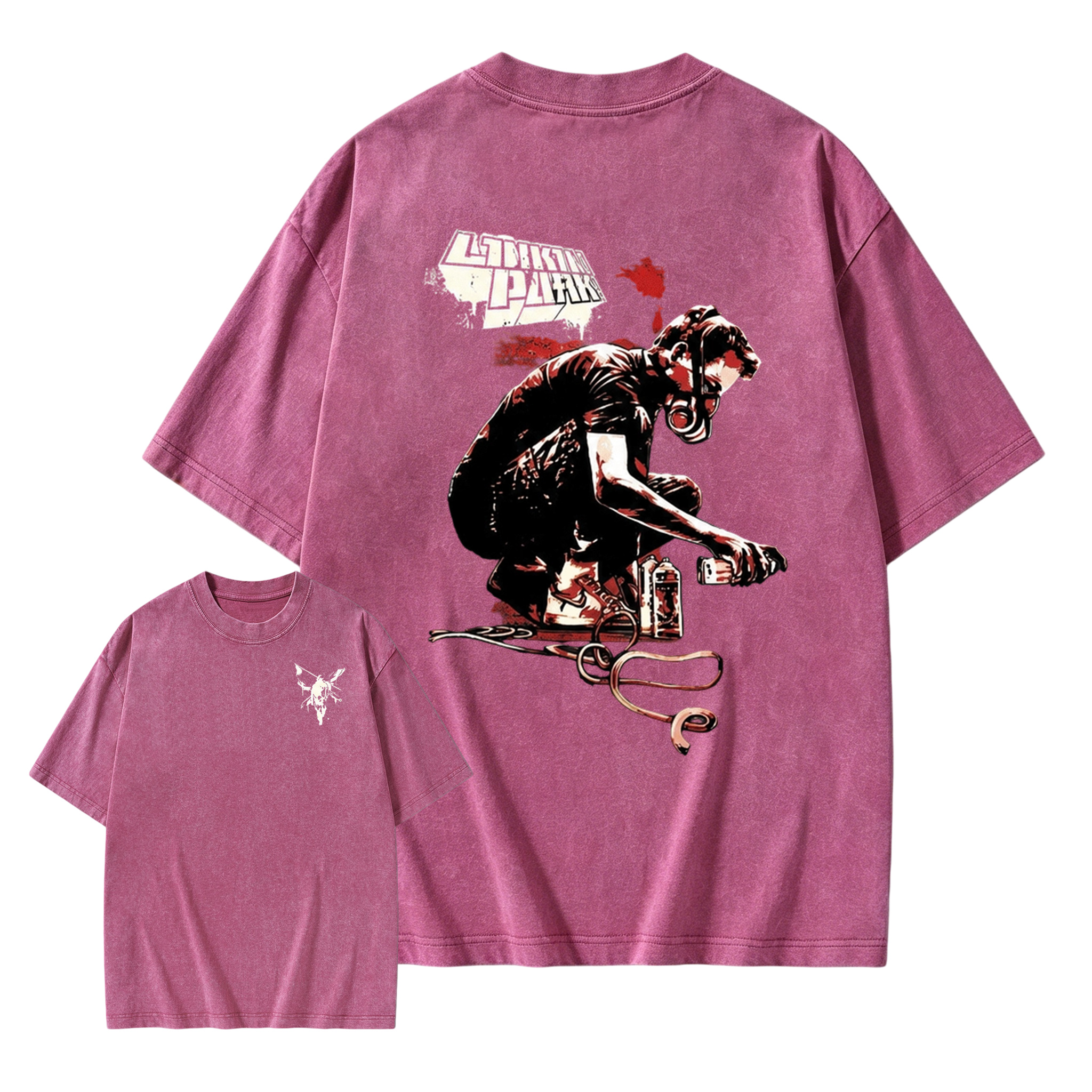 Rock Band Front & Back Print Retro Washed Graphic Tee