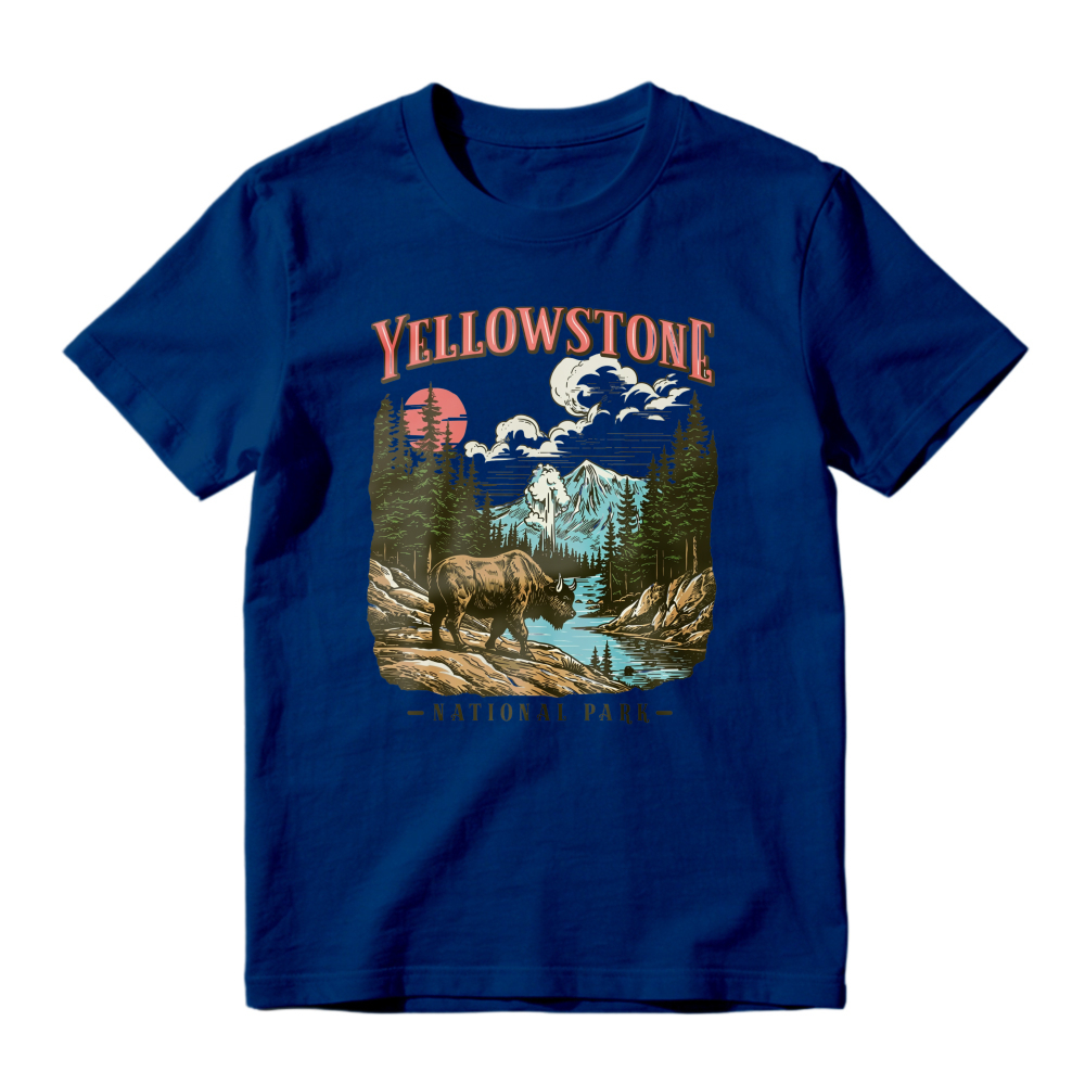 Yellowstone National Park Vintage Bison Mountain River Scenic Unisex Classic T-shirt