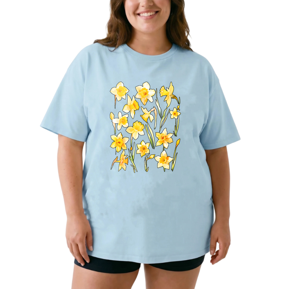 Yellow Daffodils Floral Pattern Print tshirt 100% cotton