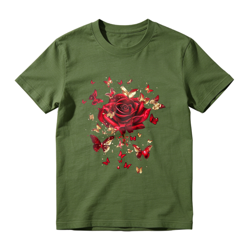Red Rose And Butterflies Pattern  Classic T-shirt