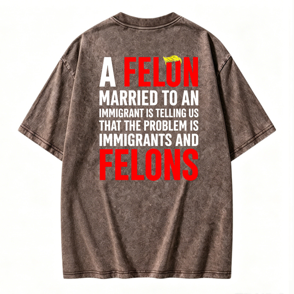 A Felon Married To An Immigrant Is Telling Us That The Problem Is Immigrants And Felons Graphic Washed T-shirt