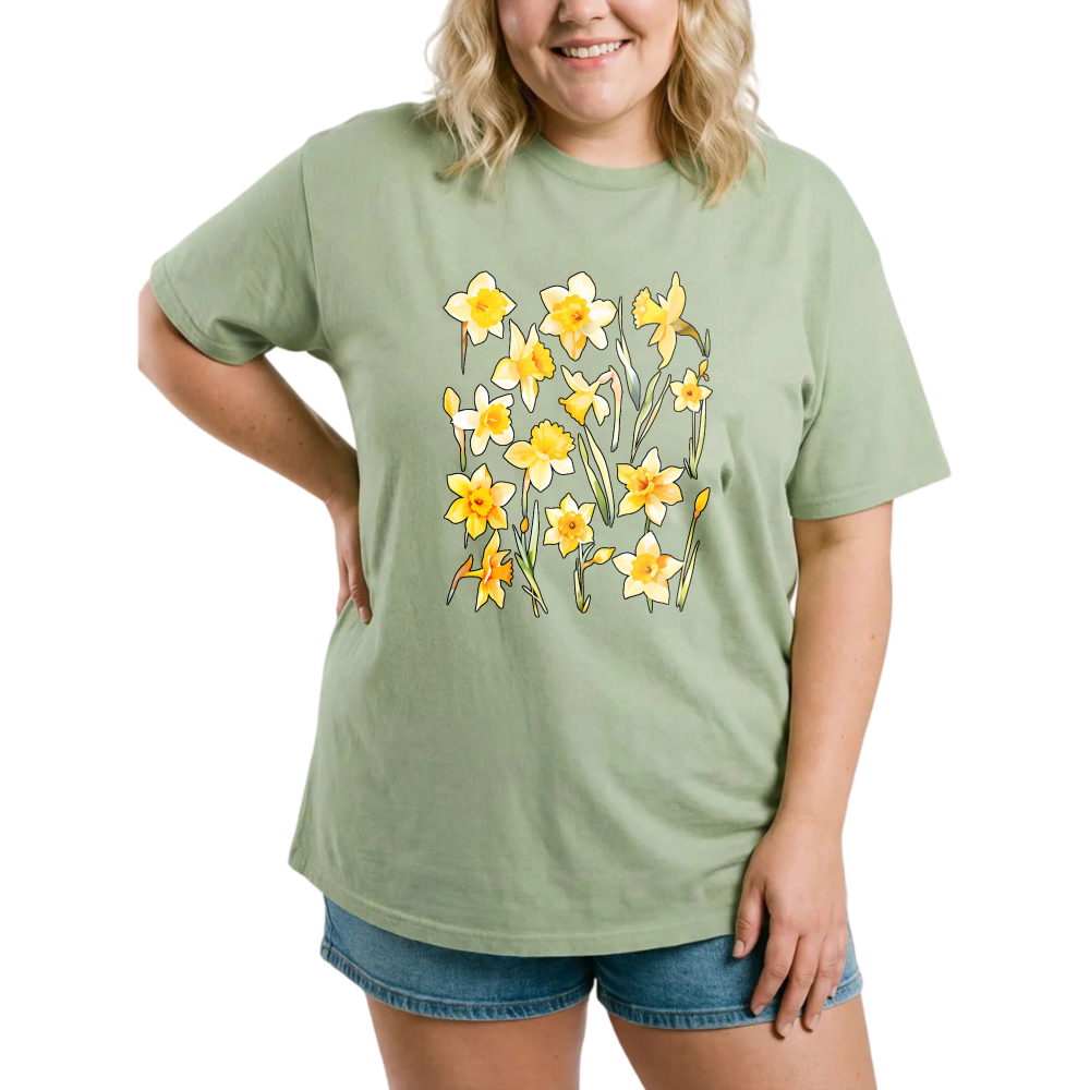 Yellow Daffodils Floral Pattern Print tshirt 100% cotton