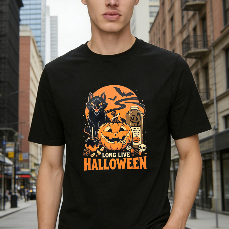 Halloween Pumpkin Cat Bat Skull Long Live Halloween Unisex Classic T-shirt
