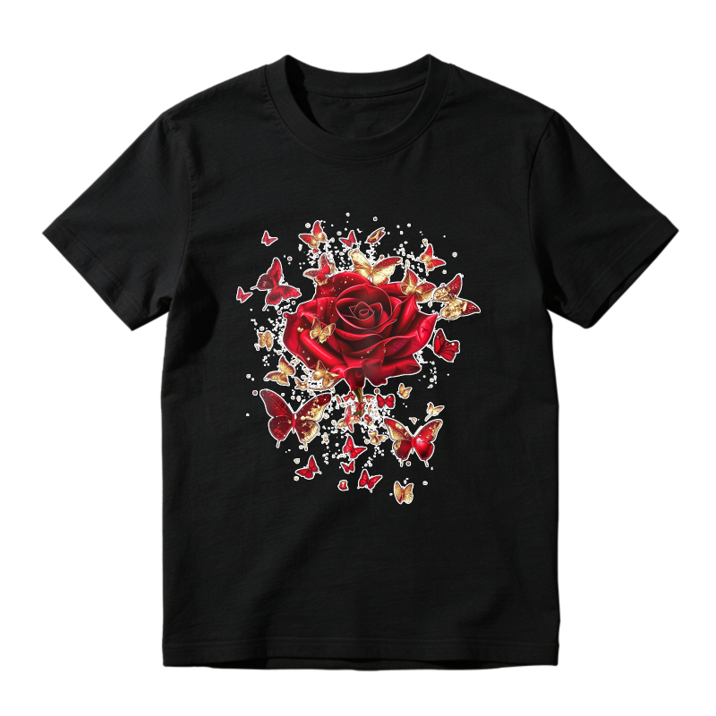 Red Rose And Butterflies Pattern  Classic T-shirt